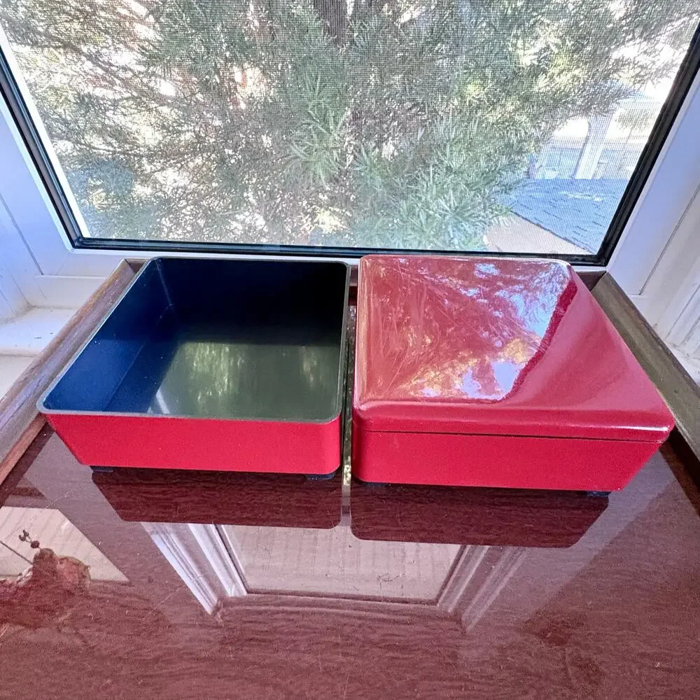 Vintage CMC Japan Red Black Stacking Bento Box 2 Tier